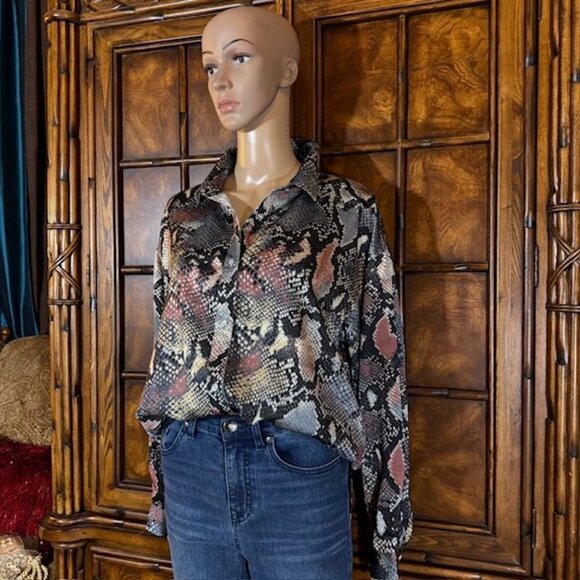 Tronjori Copper Snake Print Oversize Button Down Shirt - Picture 2 of 15